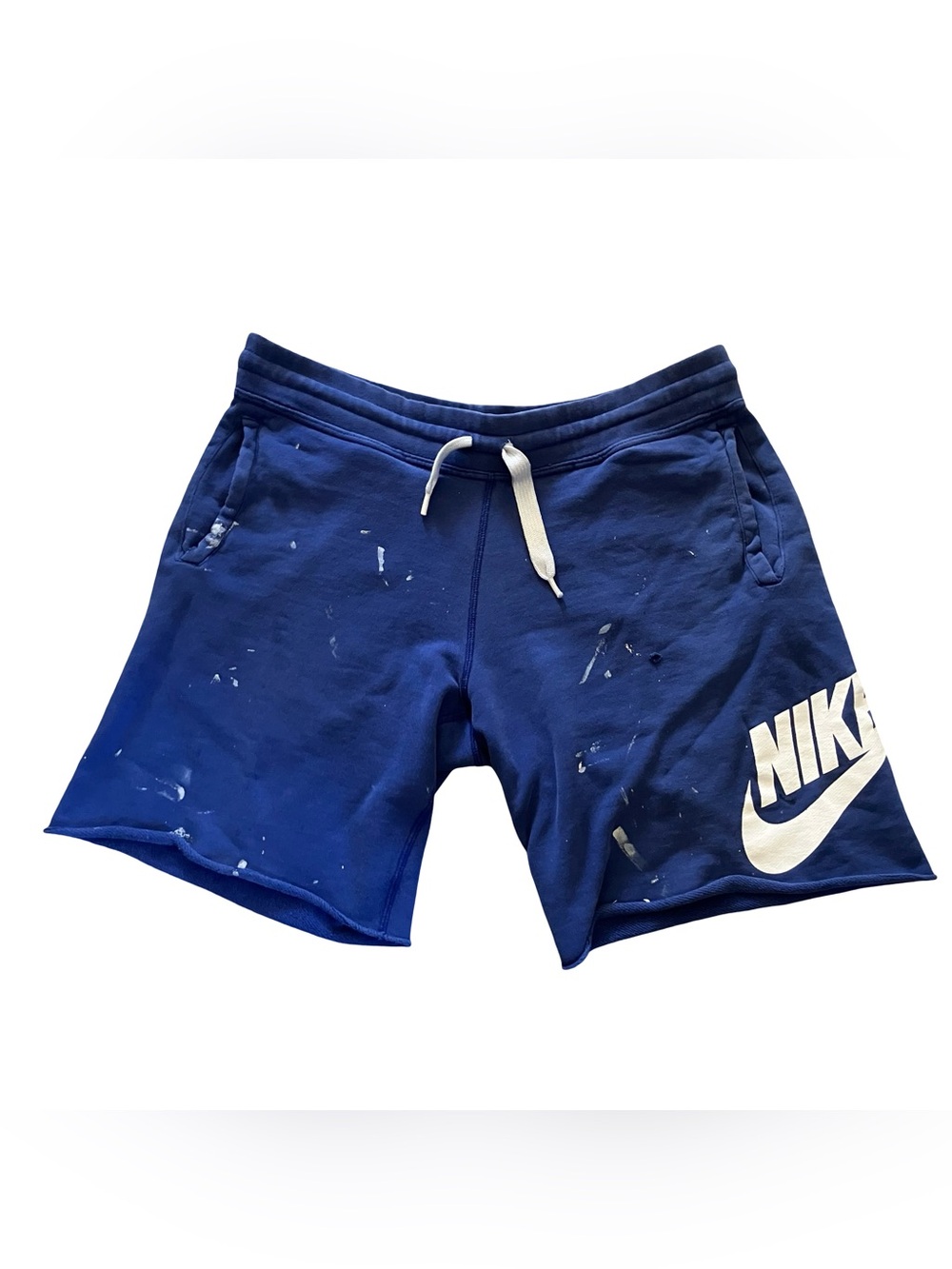 Nike Sportswear Alumni Sweat Shorts Mens L Blue Cut Off Red Tag Distressed Paint
